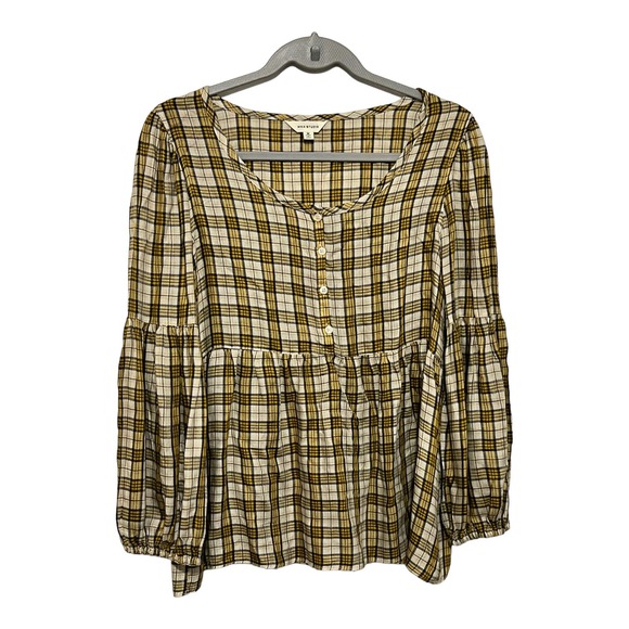 Max Studio Flowy 3/4 Sleeve Light Weight Plaid Top Size Medium - Picture 1 of 6